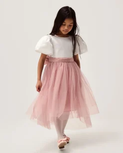 Puff Sleeve Satin Tulle Dress Pink
