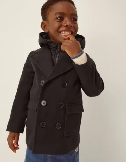 Quilted Hood Peacoat Black