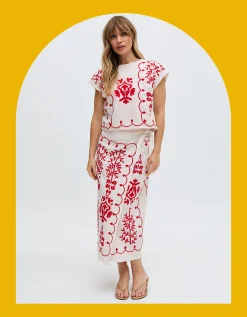 Raffya Freya Embroidered Midi Wrap Skirt Multi