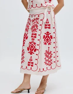 Raffya Freya Embroidered Midi Wrap Skirt Multi