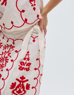 Raffya Freya Embroidered Midi Wrap Skirt Multi