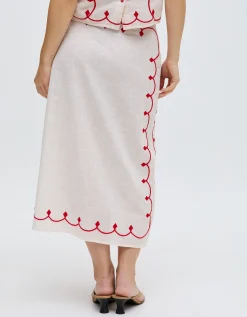 Raffya Freya Embroidered Midi Wrap Skirt Multi