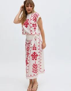 Raffya Freya Embroidered Midi Wrap Skirt Multi