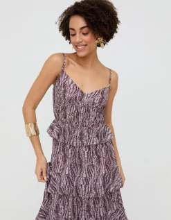 Raffya Tangiers Print Ruffle Maxi Dress Red