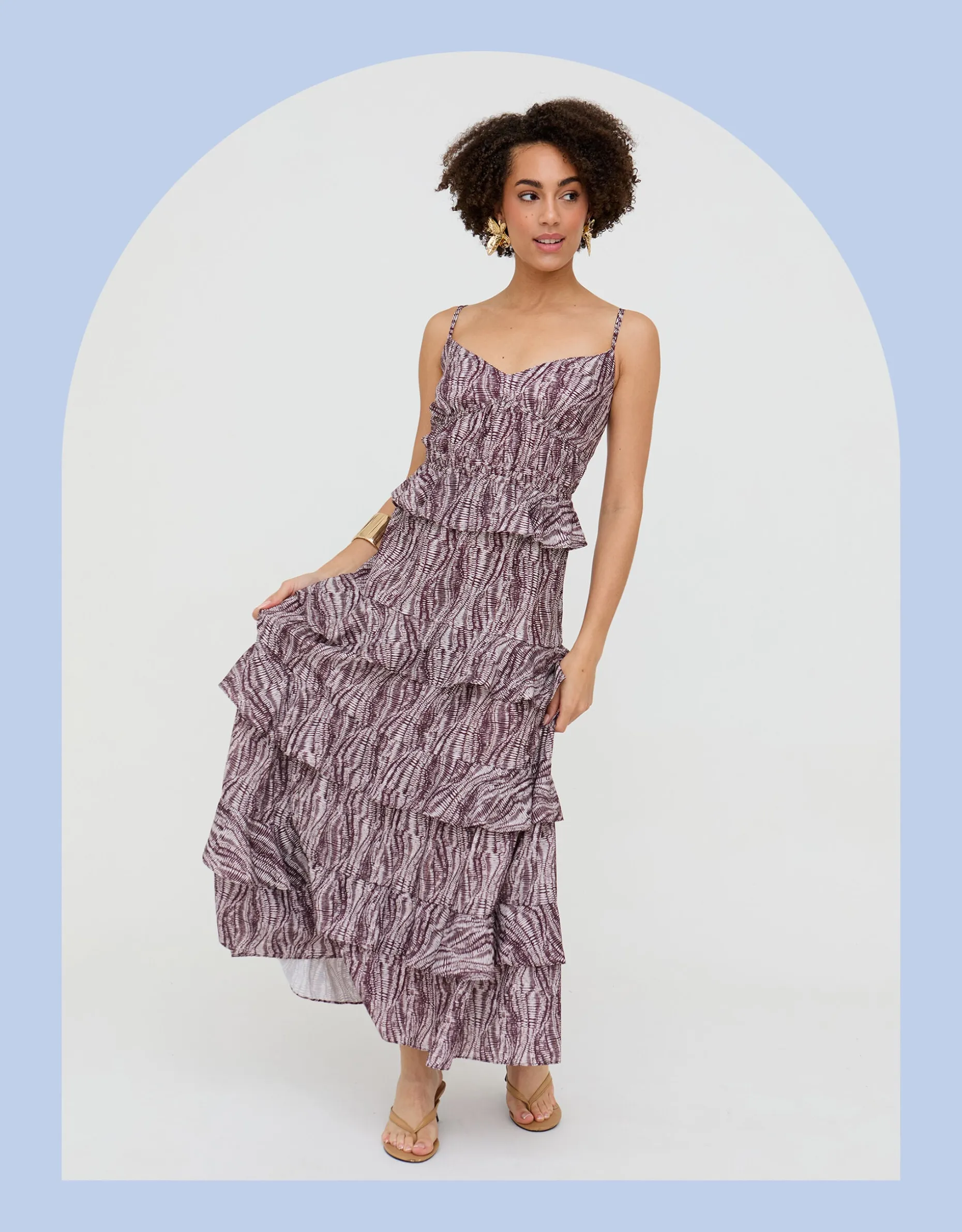 Raffya Tangiers Print Ruffle Maxi Dress Red