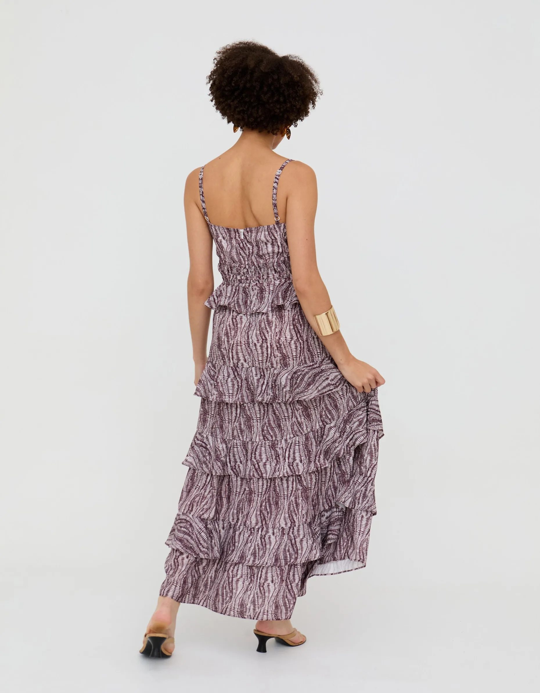 Raffya Tangiers Print Ruffle Maxi Dress Red