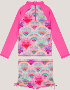 Rainbow Shell UPF50+ Rash Vest Swim Set Pink