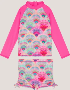 Rainbow Shell UPF50+ Rash Vest Swim Set Pink