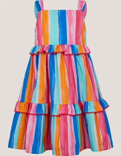 Rainbow Stripe Tiered Dress Multi