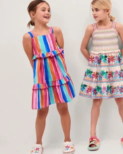 Rainbow Stripe Tiered Dress Multi