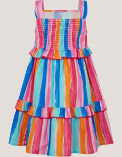 Rainbow Stripe Tiered Dress Multi