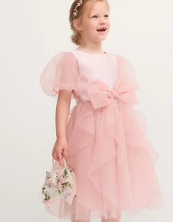 Raphela Puff Sleeve Bow Party Dress Pink