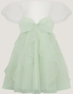 Raphela Puff Sleeve Bow Party Dress Green