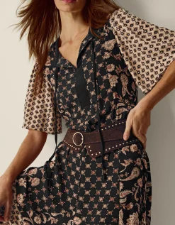 Raquel Patchwork Floral Print Midi Dress Black