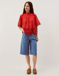 Raye Longline Denim Shorts Blue