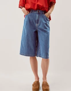 Raye Longline Denim Shorts Blue