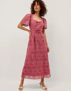 Regina Short Sleeve Lace Midi Dress Pink