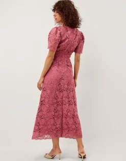 Regina Short Sleeve Lace Midi Dress Pink