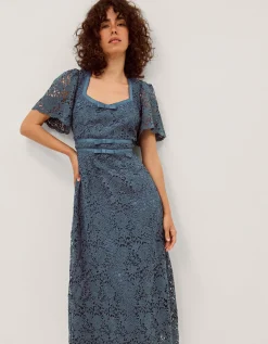Regina Short Sleeve Lace Midi Dress Blue