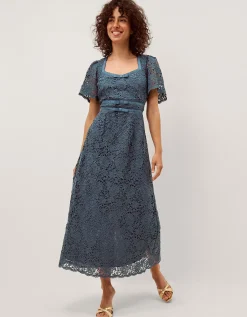 Regina Short Sleeve Lace Midi Dress Blue