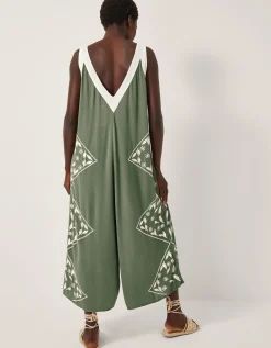 Rhea Embroidered Culotte Romper Green