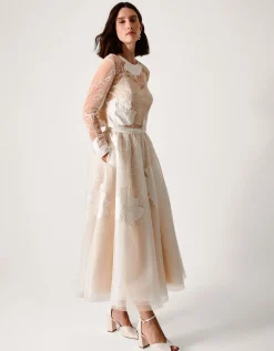 Rhea Floral Embroidered Mesh Wedding Skirt Ivory