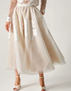 Rhea Floral Embroidered Mesh Wedding Skirt Ivory