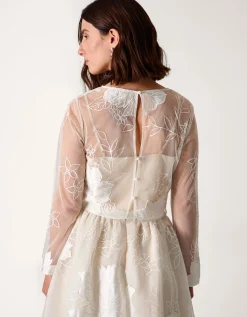 Rhea Floral Embroidered Mesh Wedding Top Ivory