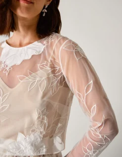 Rhea Floral Embroidered Mesh Wedding Top Ivory