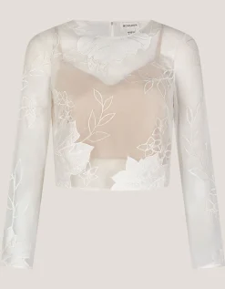 Rhea Floral Embroidered Mesh Wedding Top Ivory
