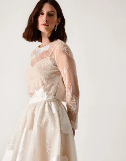 Rhea Floral Embroidered Mesh Wedding Top Ivory