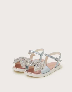 Rhinestone Bow Metallic Sandals Multi