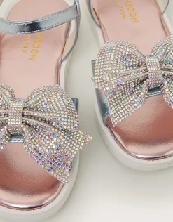Rhinestone Bow Metallic Sandals Multi