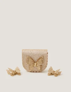 Rhinestone Butterfly Bag & Hair Clips Set