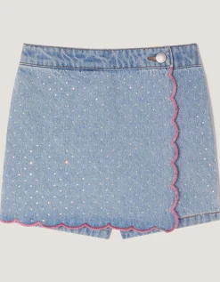 Rhinestone Scallop Denim Skort Blue
