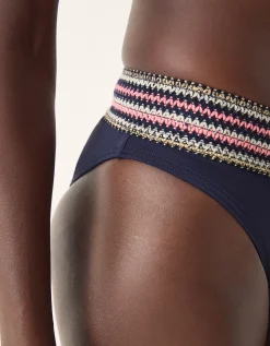 Ria Embroidered Bikini Bottom Blue