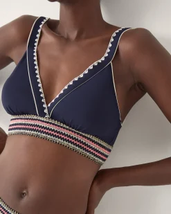 Ria Embroidered Bikini Top Blue