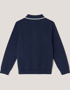 Ribbed Knit Polo Jumper Blue
