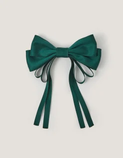 Ribbon Bow School Hair Clip Green
