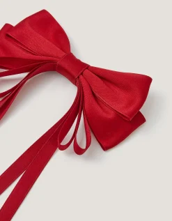 Ribbon Bow School Hair Clip Red