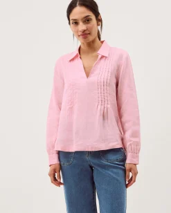 Riley Pintuck Linen Top Pink