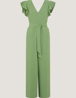 Riri V-Neck Frill Jumpsuit Green