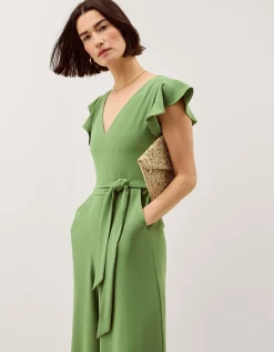 Riri V-Neck Frill Jumpsuit Green