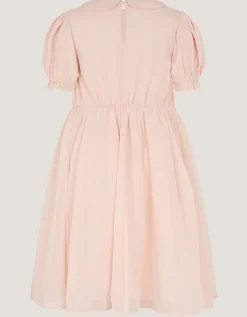 Romee Puff Sleeve Embroidered Party Dress Pink