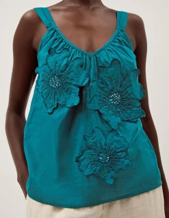 Rosalie Sleeveless Floral Embellished Top Teal
