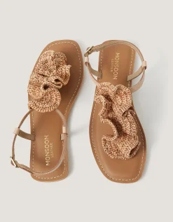 Rosa Raffia Leather Sandals Natural