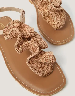 Rosa Raffia Leather Sandals Natural