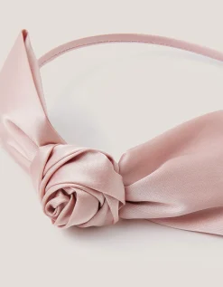 Rosette Bow Satin Hairband Pink