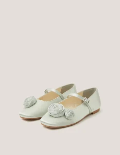 Rosette Satin Ballet Flats Green