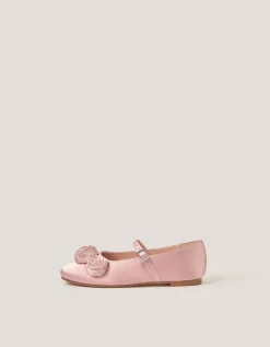 Rosette Satin Ballet Flats Pink